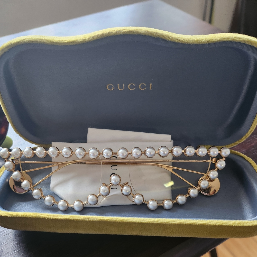 Gucci Gold Frame Sunglasses with Pearls